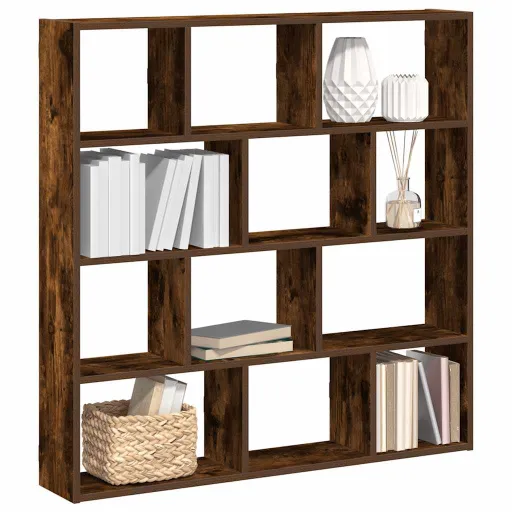Estante Cubo de Pared 12 Compartimentos Madera Roble Ahumado