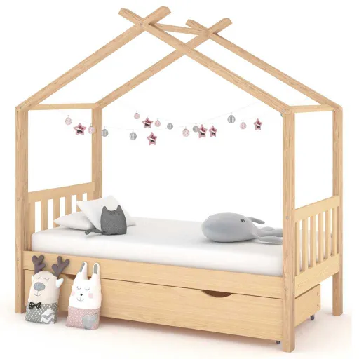 Estructura Cama Infantil Con Cajón Madera Pino Maciza 80x160 cm