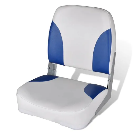 Asiento de Barco Respaldo Plegable Cojín Azul Blanco 41x36x48cm
