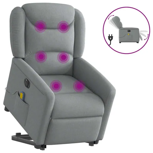 Sillón de Masaje Eléctrico Reclinable Elevable Tela Gris Claro