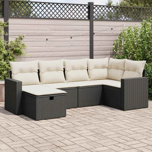 Set de Sofás de Jardín 6 Piezas y Cojines Ratán Sintético Negro