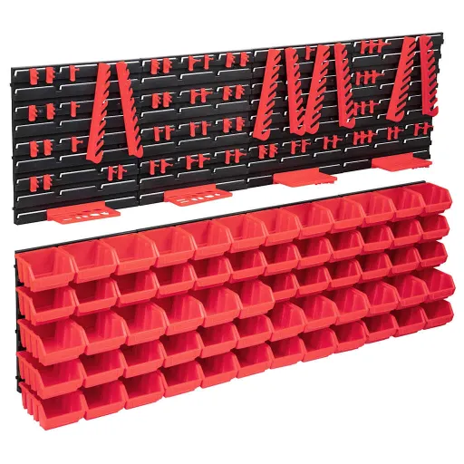Kit de Cajas de Almacenaje 136 Pzas Paneles de Pared Rojo/Negro