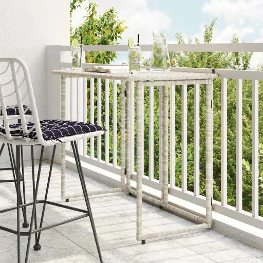 Mesa de Jardín Plegable Gris Claro 90x51x75 cm Ratán Sintético