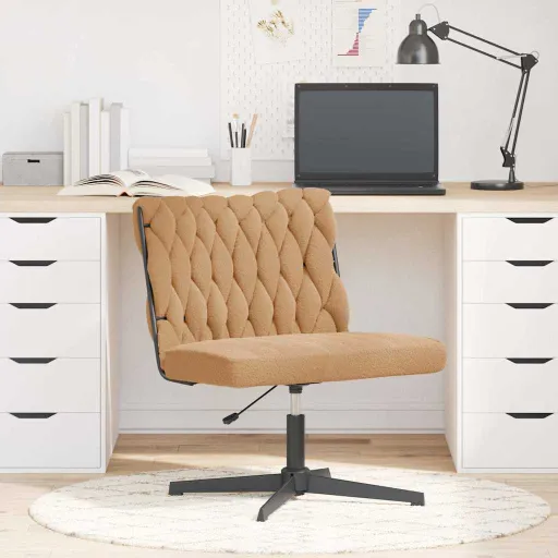 Silla de Oficina Giratoria Tejido Imitación Lana Rizada Beige