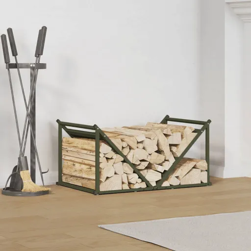 Leñero Verde Oliva 70x43x34,5 cm Acero Laminado en Frío