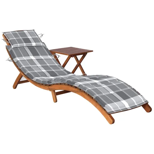 Tumbona de Jardín Con Mesa y Cojín Madera Maciza de Acacia