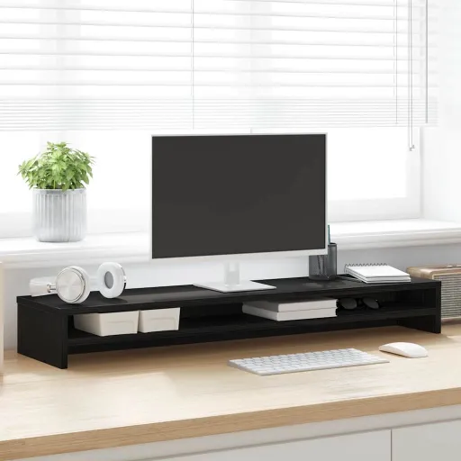 Soporte Para Monitor de Madera de Ingeniería de Roble Negro 100x24x13 cm