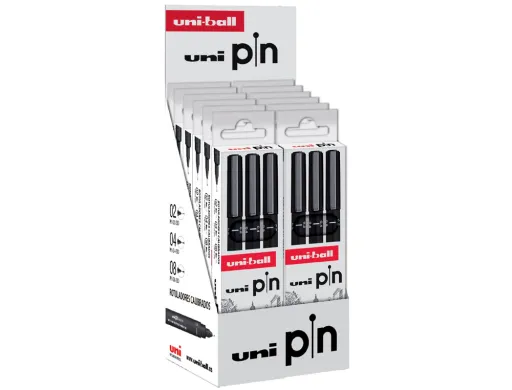 Rotulador Uniball Pin Calibrado Micrometrico Color Negro Expositor de 12 Blister de 3 Unidades