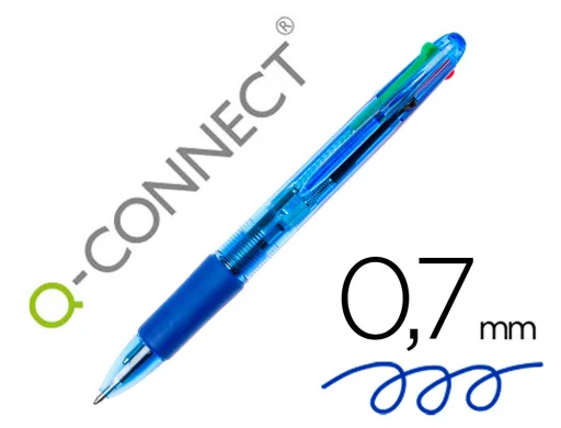 Boligrafo q-Connect 4 en 1 Tinta 4 Colores Retractil Con Sujecion de Caucho