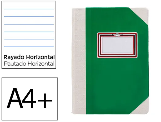 Libro Cartone Cosido Fernandes Flecha Din a4+ Rayado Horizontal 50 Hojas 100 gr Verde