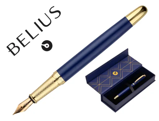 Pluma Belius Soiree Aluminio Color Art Deco Azul Marino y Dorado Tinta Azul Caja de Diseño