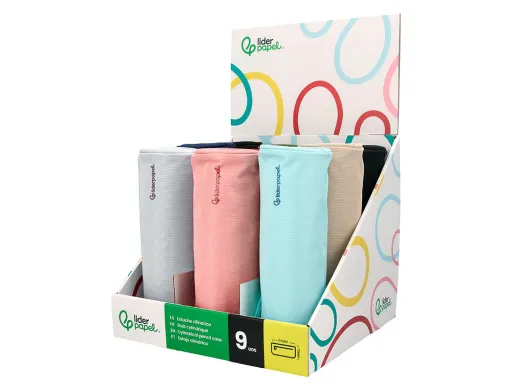 Estuche Portatodo Liderpapel Classic Cilindrico Ancho 210x70 mm Expositor de 9 Unidades Colores Surtidos