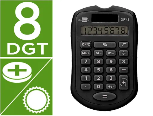 Calculadora Liderpapel Bolsillo Xf43 8 Digitos Solar y Pilas Color Negro 94x59,5x10,5mm
