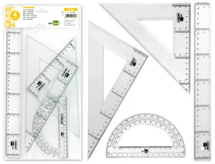 Juego Escuadra y Cartabon 25cm Regla 30cm y Semicirculo 15cm Liderpapel en Petaca Incolora