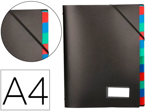 Carpeta Liderpapel Clasificadora Polipropileno Din a4 Negra -Portafirmas -12 Departamentos