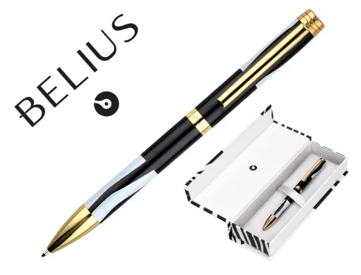 Boligrafo Belius Dualita Cuerpo Negro Color Blanco Tinta Azul Caja de Diseño