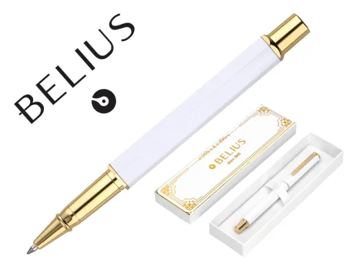 Boligrafo Belius Macaron Bliss Forma Hexagonal Color Blanco y Dorado Tinta Azul Caja de Diseño