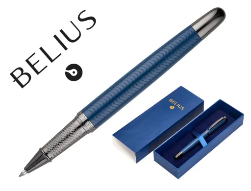 Boligrafo Belius Neptuno Aluminio Textura Wavy Color Azul Marino Tinta Azul Caja de Diseño