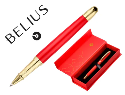 Boligrafo Belius Passion Dor Aluminio Textura Cepillada Color Rojo y Dorado Tinta Azul Caja de Diseño