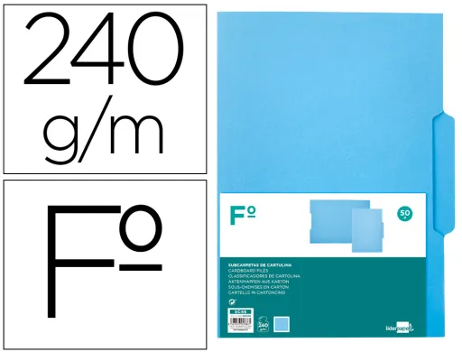 Subcarpeta Cartulina Liderpapel Folio Pestaña Central 240g/m2 Azul