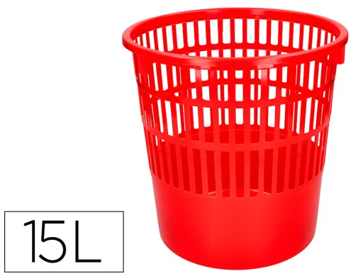 Papelera Plastico q-Connect 15 Litros Rejilla Color Rojo 285x290 mm