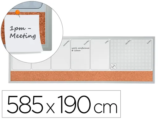 Planificador Semanal Nobo Magnetico + Tablero Corcho Horizontal Con Marco de Aluminio 585x190 mm