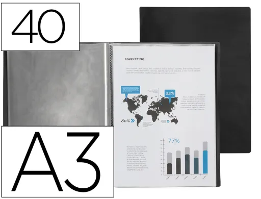 Carpeta Liderpapel Escaparate 40 Fundas Polipropileno Din a3 Negro Opaco