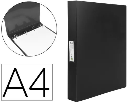Carpeta Liderpapel 4 Anillas 25 mm Mixtas Polipropileno Din a4 Negro Opaco