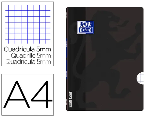 Libreta Escolar Oxford Openflex Tapa Flexible Optik Paper 48 Hojas Din a4 Cuadro 5 mm Color Negro