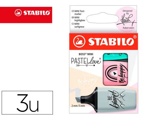 Rotulador Stabilo Boss Mini Pastel Love Estuche de 3 Unidades Pizca de Menta/Rubor Rosa/Toque de Turquesa