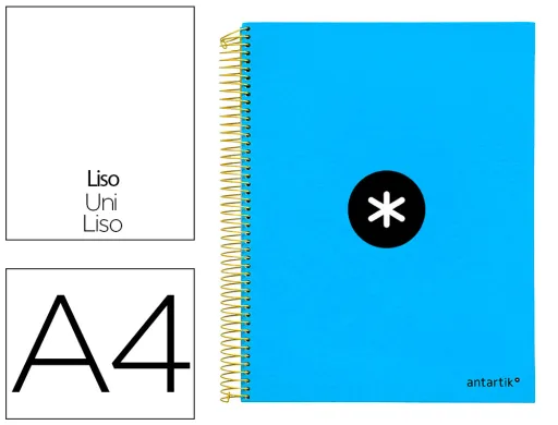 Cuaderno Espiral a4 Micro Antartik Tapa Forrada 120h 90 gr Liso Con Bandas 4 Taladros Color Azul
