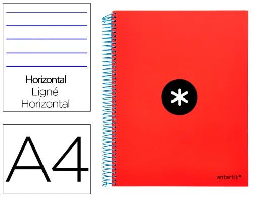 Cuaderno Espiral a4 Micro Antartik Tapa Forrada 120h 90 gr Horizontal 5 Bandas 4 Taladros Color Rojo