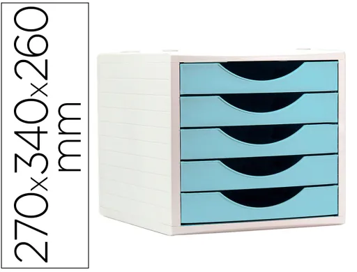 Fichero Cajones de Sobremesa Archivo 2000 5 Cajones Color Azul Pastel 270x340x260 mm