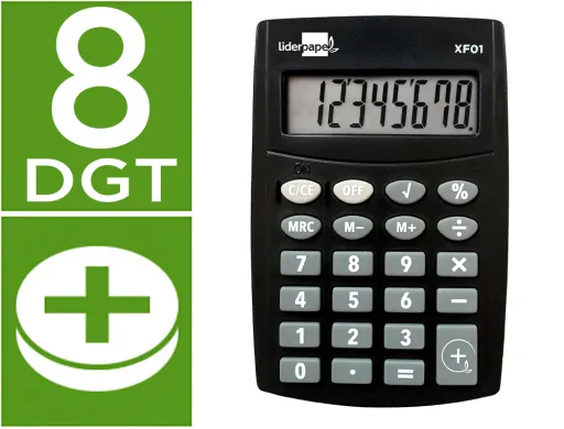 Calculadora Liderpapel Bolsillo Xf01 8 Digitos Pilas Color Negro 99x64x9 mm