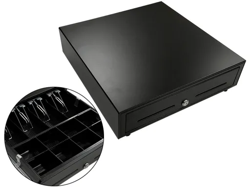 Cajon Portamonedas 8 Monederos 4 Billeteros Apertura Electrica Negro 410x415x110 mm