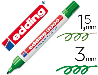 Rotulador Edding Marcador Permanente 3000 Verde Punta Redonda 1,5-3 mm Recargable