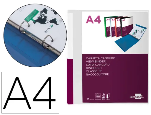 Carpeta Liderpapel Canguro 2 Anillas 25 mm Mixtas Polipropileno Din a4 Transparente