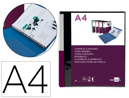 Carpeta Liderpapel Canguro 2 Anillas 25 mm Mixtas Polipropileno Din a4 Negro Opaco