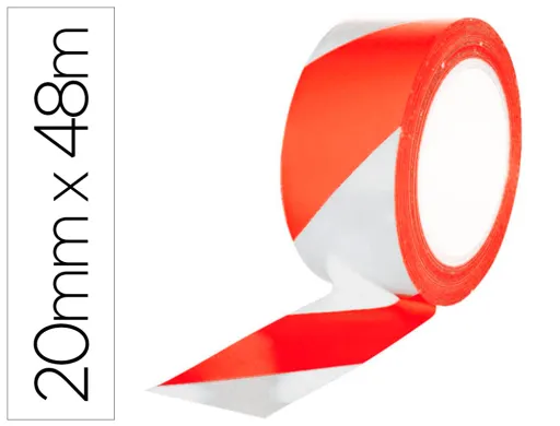 Cinta Adhesiva q-Connect de Seguridad Rojo y Blanco 20 mt x 48 mm