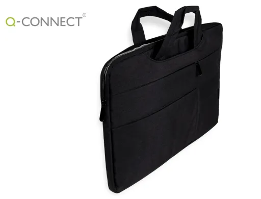 Funda Para Portatil q-Connect 15,6\" Con Asas Retractiles Cremallera 3 Bolsillos Exteriores Negro