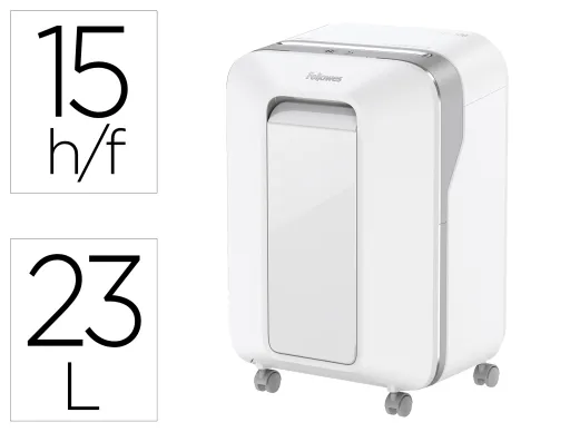 Destructora de Documentos Fellowes Lx201 Capacidad de 12 h Seguridad p5 Clips Grapas y Tarjetas 23l Blanca