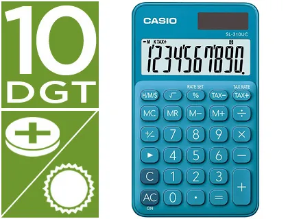 Calculadora Casio sl-310uc-bu Bolsillo 10 Digitos Tax +/- Tecla Color Azul