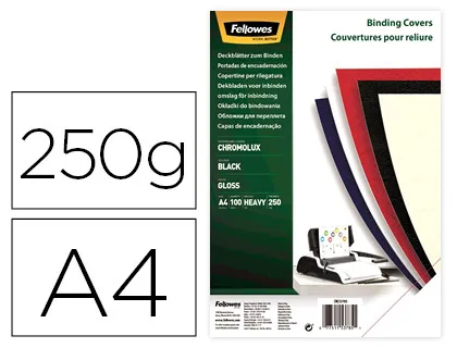 Tapa de Encuadernacion Fellowes Din a4 Carton Brillo Negro Chromolux 250 gr Pack de 100 Unidades