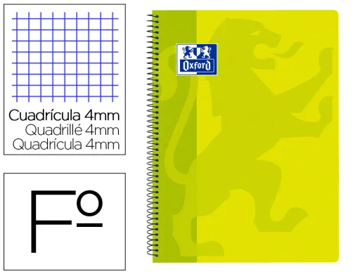 Cuaderno Espiral Oxford School Classic Tapa Polipropileno Folio 80 Hojas Cuadro 4 mm Con Margen Lima