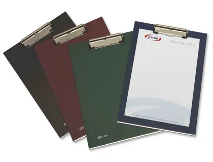 Portanotas Pardo Carton Forrado Pvc Folio Con Pinza Metalica Azul