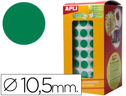 Gomets Autoadhesivos Circulares 10,5mm Verde Rollo de 5192 Unidades