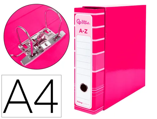 Archivador de Palanca Liderpap el a4 Filing System Forrado Sin Rado Lomo 80mm Rosa Con Caja y Compresor Metalico