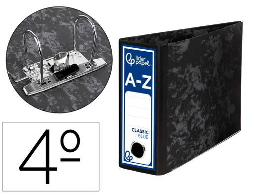Archivador de Palanca Liderpapel Cuarto Apaisado Classic Blue Sin Rado Lomo 80mm Negro Compresor Metalico