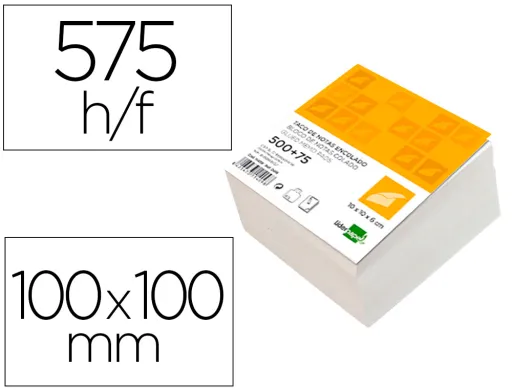 Taco Papel Liderpapel Encolado Blanco 500+75 Hojas 100x100x60 mm 80 gr