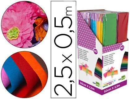 Papel Crespon Liderpapel 0.50 x 2.50 mt Encelofanado Expositor de 80 Unidades Colores Surtidos